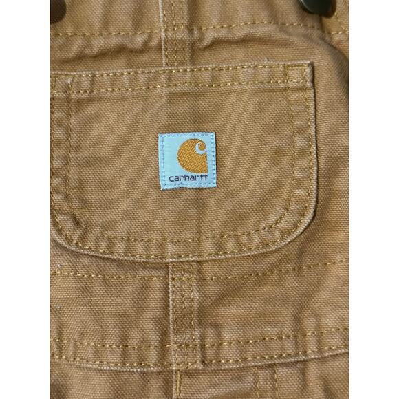Carhartt Overalls 12 Months Baby Bib Overall Tan Brown Snap Crotch Double Knees - Picture 3 of 6